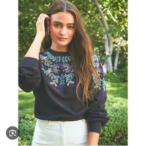 NEW THE ODELLS Jayden Eyelet Embroidered Sweatshirt Size Small